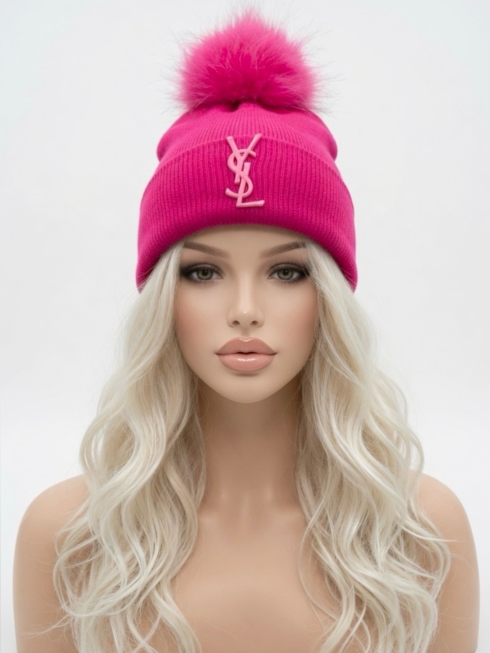 Winter Knit Pom Pom fuschia Hat + 🎁